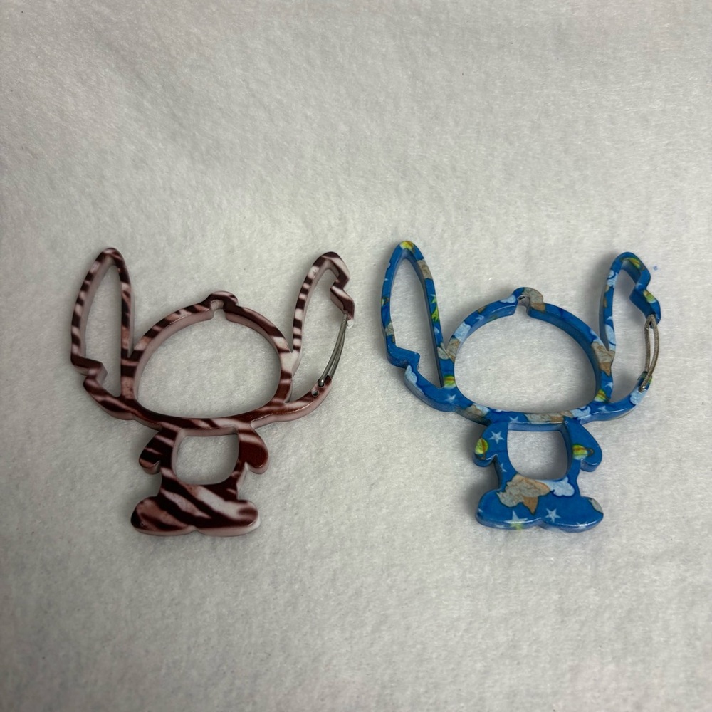 SOLD Set of 2 STITCH Carabiner Keychain Bag Charm Blue Brown Disney Japan - Picture 1 of 10